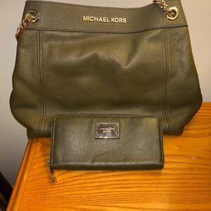 Michael Kors Olive Green and Gold Zipper Accent